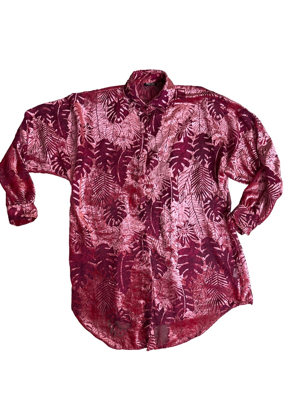 Nasty Gal Velvet Floral Button-Down Shirt - Pink